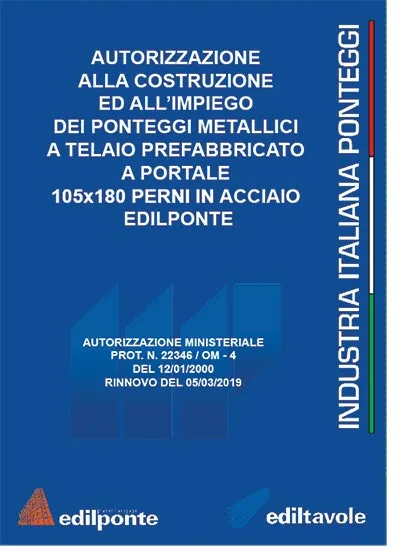 Certificazione Ponteggio portale perni 105 passo 1800