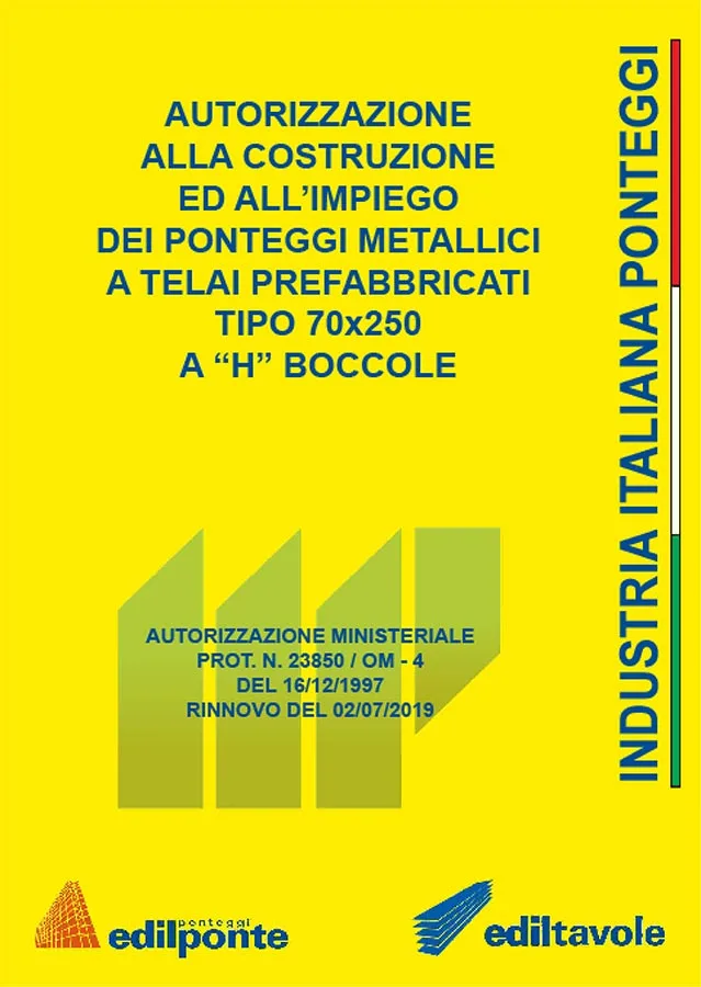 Certificazione ministeriale Ponteggio ACCA-boccole 70-passo-2500