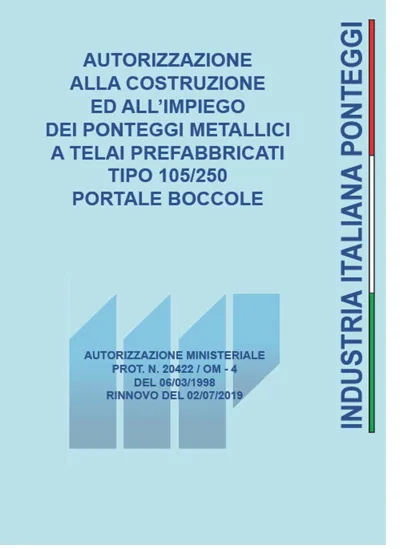 Certificazione ministeriale telai prefabbricati tipo 105-250 portale boccole
